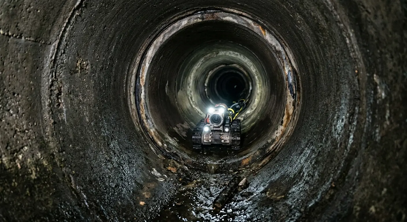 Robotic sewer camera inspecting pipe interior for Sewer Line Cleaning in Schroeppel